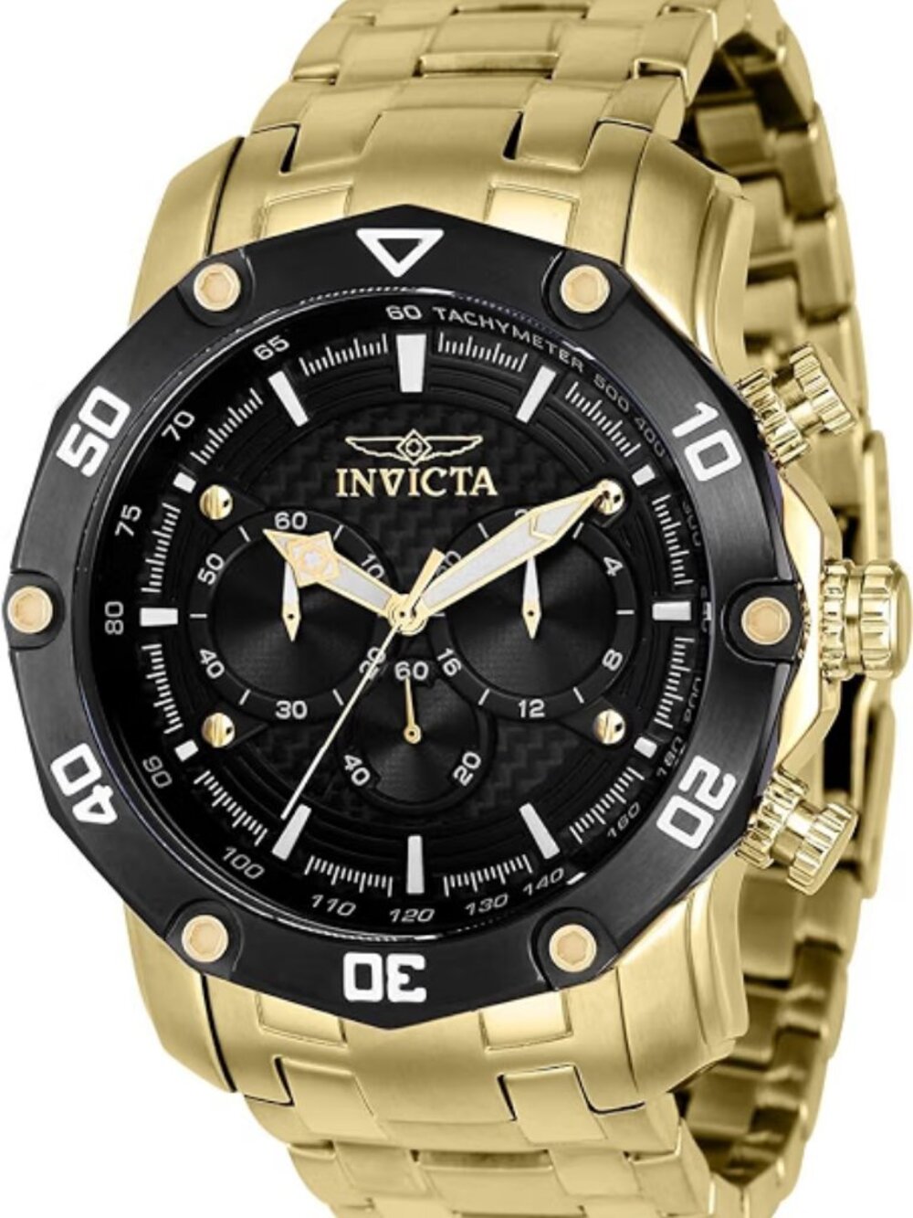 Invicta Pro Diver Chronograph Black Carbon Fiber Dial Mens 50mm Gold Watch 37725